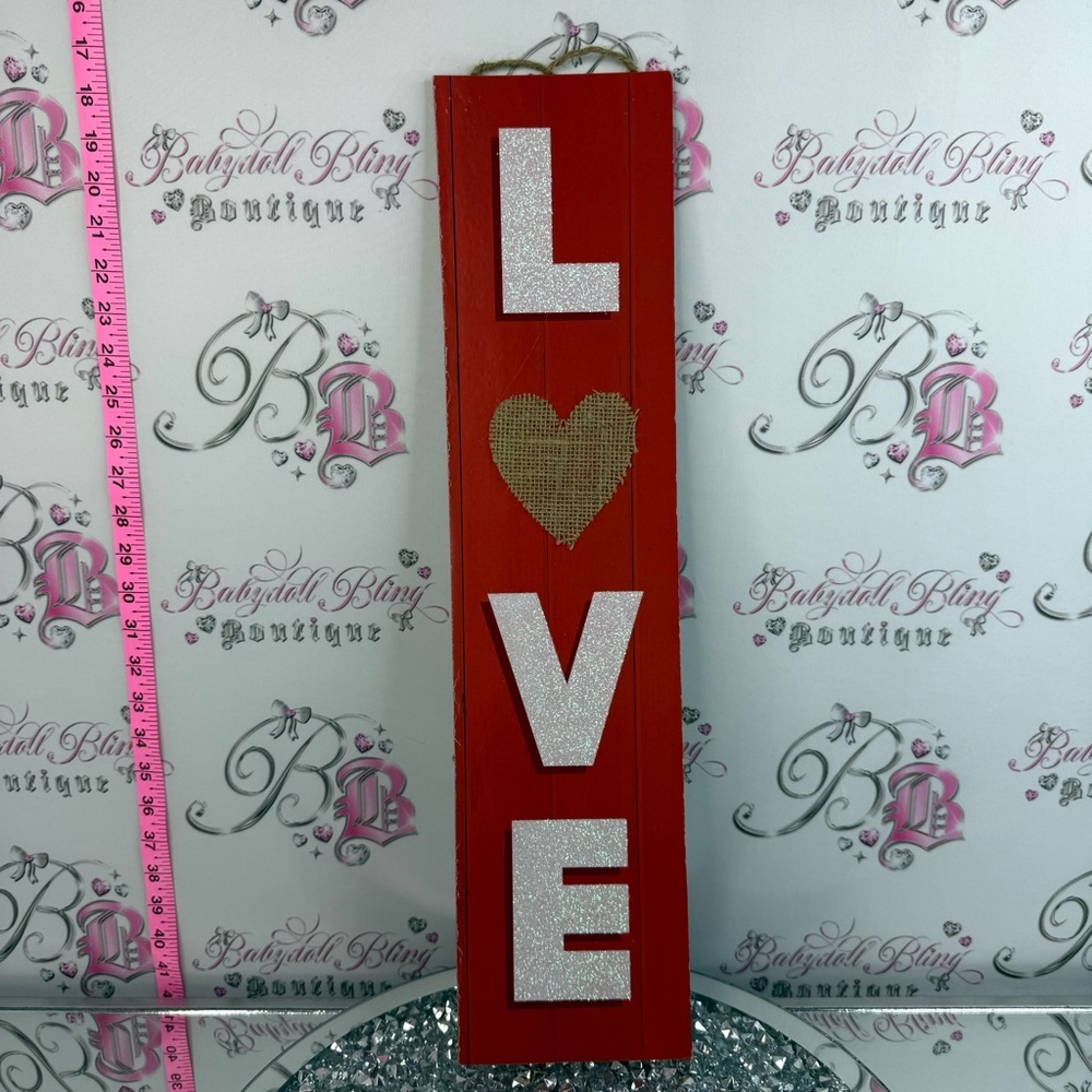 LOVE Wall Sign - Red with Glitter Letters